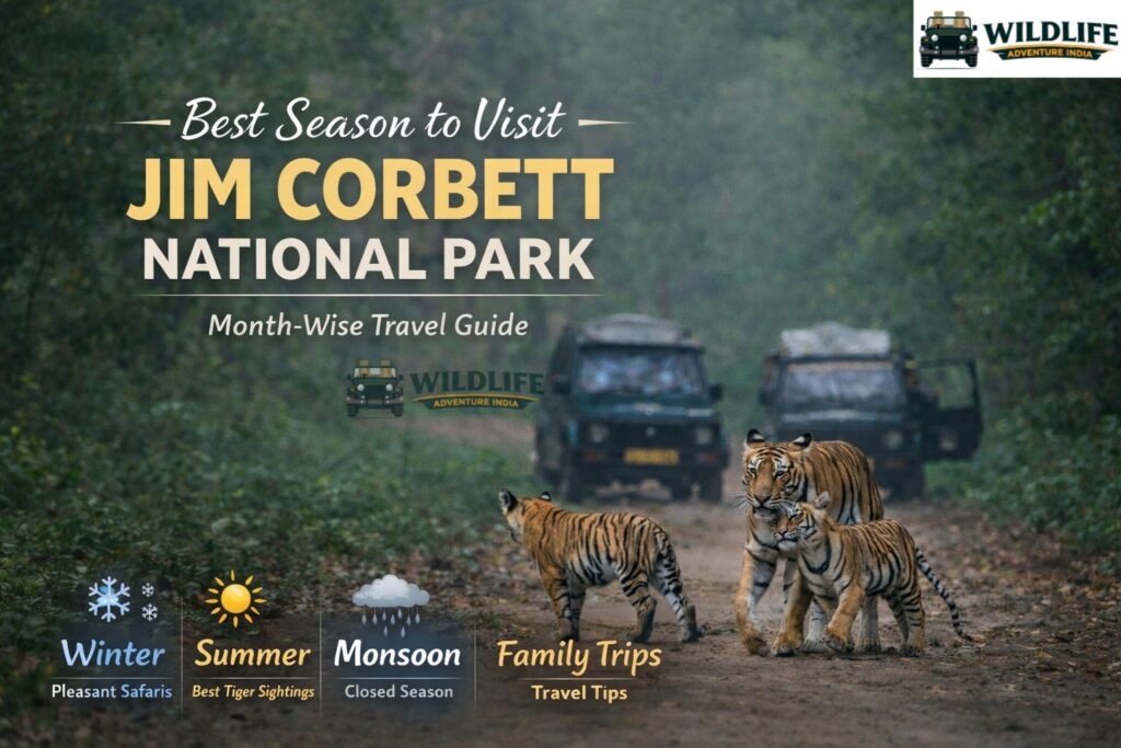 Best season to visit Jim Corbett National Park with Bengal tigers and open gypsy safari in forest trail