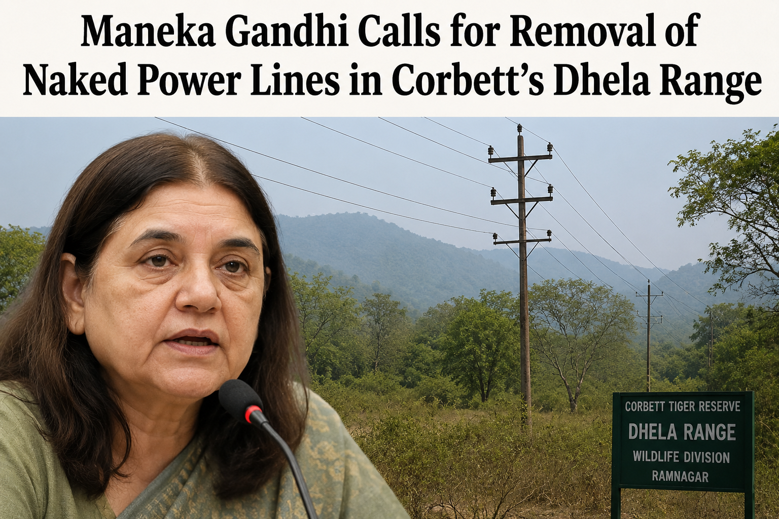 Maneka Gandhi Calls for Removal of Naked Power Lines in Corbett’s Dhela Range 