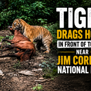 Tiger Drags Horse in Front of Tourists Near Jim Corbett National Park 